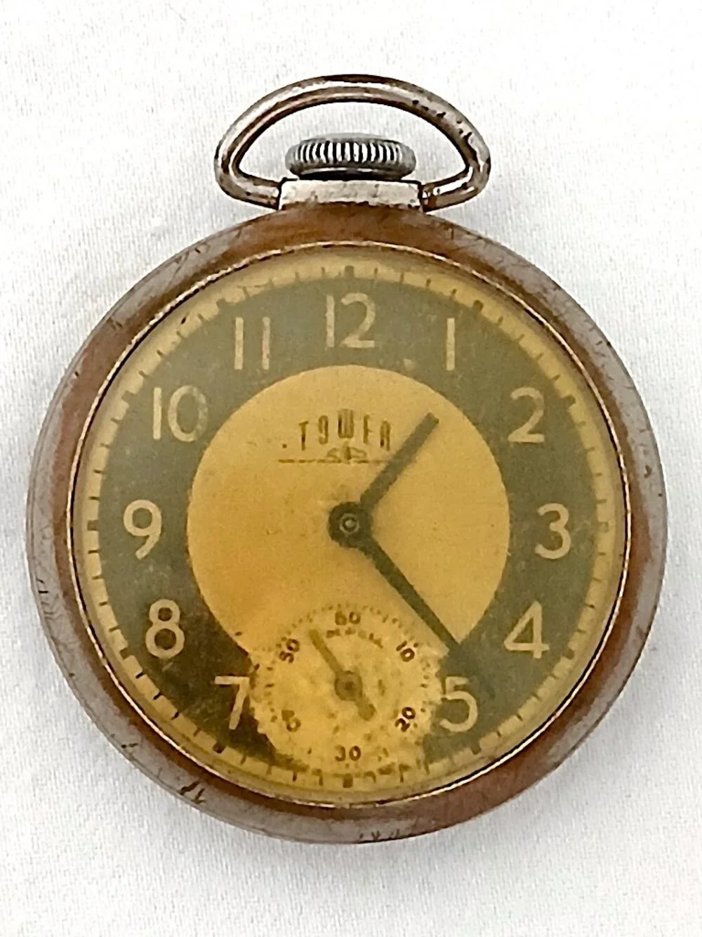 Vintage TOWER Sears Mechanical Pocket Watch Small Seconds Runs Needs Service